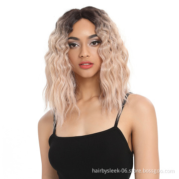 Synthetic Lace Frontal wigs 16 Inches Ombre Loose wave unprocessed mid length full brazilian Lace Front Wig Synthetic Hair Wigs
